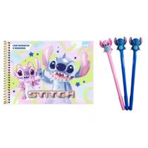 Caderno De Desenho Stitch Disney + 3 Lápis Infinito Stitch