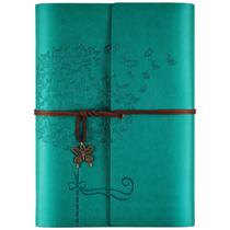 Caderno de diário de couro OMEYA recarregável A5 para mulheres azul