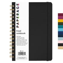 Caderno de diário em espiral, revestido com papel, 160 páginas, A5, preto