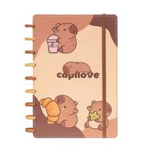 Caderno de Disco Inteligente Capivara C/ Elástico Escolar Volta Aulas Estudos Anotações Fofo Refilável Organização -