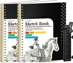 Caderno de esboços POPYOLA 9 x 12 cm com régua de marcadores, pacote com 2, 100 folhas