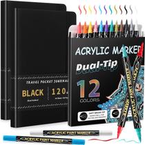 Caderno de esboços Thenshop, 2 peças de papel preto de 15 x 20 cm com 12 marcadores