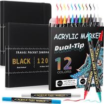 Caderno de esboços Thenshop Black Paper 14x14cm com 12 canetas marcadoras