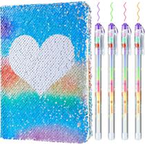 Caderno de Lantejoulas Outus com 4 Canetas de Gel para Meninas