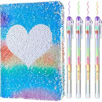 Caderno de lantejoulas Outus com canetas de tinta gel de 4 cores para meninas