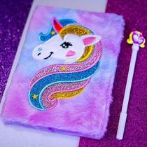 Caderno De Pelúcia Infantil Unicórnio Papelaria Fofa Com Caneta Divertida lindo kit