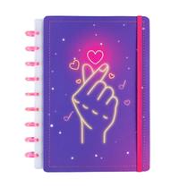 Caderno Disco Grande Finger Heart Disko Capa Dura Reposicionável 80 Folhas Brilha no Escuro Caderno Disco Grande Finger Heart Disko Capa Dura Reposicionável 80 Folhas Brilha no Escuro