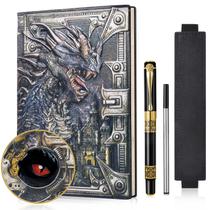 Caderno DND Dragon 3D em couro em relevo, diário A5 com caneta - JiaoJiRen