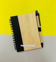 Caderno Em Bambu Com Pauta e Caneta 70 Folhas 8,6cmx12,7cm HA85341