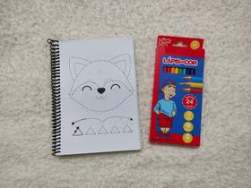 Caderno escolar 200 desenhos e 1 caixa Lapis de cor 24 cores - Loja Raptor Art