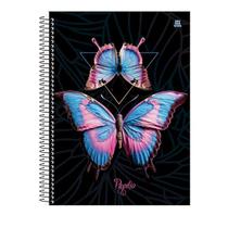 Caderno Escolar Borboletas 10Materias Com Adesivos Grande A4