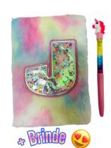 Caderno Escolar PELUCIA Gliter Letra Agenda Pelucia + Caneta