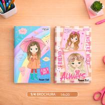 Caderno Escolar Power Full Brochura 1/4 96 Folhas Capa Dura -Menina
