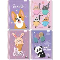 Caderno Espiral 1/4 Capa Dura Kawaii 96 Folhas Pacote com 4 - Tamoio