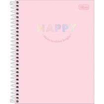 Caderno Espiral Capa Dura Colegial 1 Matéria Happy 80 Folhas - Rosa 2025