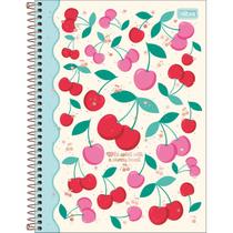 Caderno Espiral Capa Dura Universitário 1 Matéria Amarena 80 Folhas - Capa Cerejas E Faixa Azul