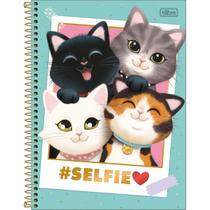 Caderno Espiral Capa Dura Universitário 1 Matéria Purrfect Cats 80 Folhas - Capa Verde Água - Selfie