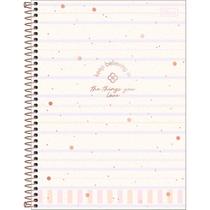 Caderno Espiral Capa Dura Universitário 1 Matéria Soho 80 Folhas - Fundo Bege Listras Lilas
