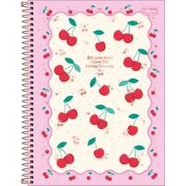 Caderno Espiral Capa Dura Universitário 10 Matérias Amarena 160 Folhas - Capa Com Borda Rosa E Cerejas