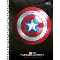 Caderno Espiral Capa Dura Universitário 10 Matérias Capitão América 160 Folhas - Fundo Preto - Escudo