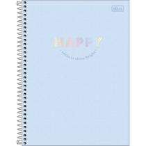 Caderno Espiral Capa Dura Universitário Connect 10 Matérias Happy 160 Folhas - Azul 2025