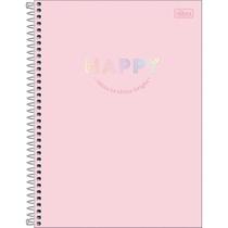 Caderno Espiral Capa Dura Universitário Connect 10 Matérias Happy 160 Folhas - Rosa 2025