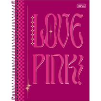 Caderno Espiral Capa Dura Universitário Connect 10 Matérias Love Pink 160 Folhas - Love Pink Fundo Pink Liso - Sortido