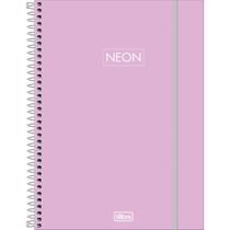 Caderno Espiral Capa Plástica Universitário 1 Matéria Neon Fit Feminino 80 Folhas - Capa Rosa Claro