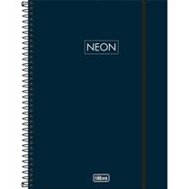 Caderno Espiral Capa Plástica Universitário 1 Matéria Neon Fit Masculino 160 Folhas - Capa Azul