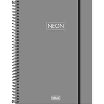 Caderno Espiral Capa Plástica Universitário 1 Matéria Neon Fit Masculino 160 Folhas - Capa Cinza