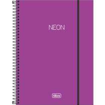 Caderno Espiral Capa Plástica Universitário 10 Matérias Neon Roxo 160 Folhas
