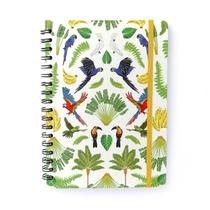 Caderno Espiral Colegial Pássaros Pautado Floresta Tropical Branco- Cicero