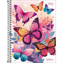 Caderno Espiral Grande Bloom Borboletas 10 Matérias 80 Folhas Capa Dura Tilibra Fofo Primavera Flores