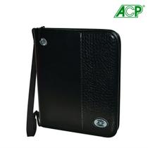 Caderno Fichário Argolado Completo Pessoal Croco Preto ACP com Ziper e Alça Universitário Escolar