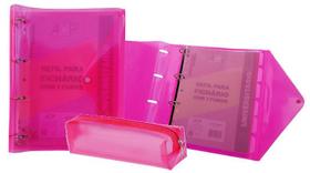 Caderno Fichario Argolado Neon + Bloco + Divisórias + Estojo
