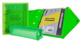 Caderno Fichario Argolado Neon + Bloco + Divisórias + Estojo