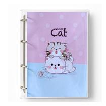 Caderno Fichário Argolado Pasta Organizadora 4 Argolas Cat Lover Transparente Fechamento com Botão