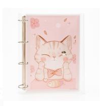 Caderno Fichário Argolado Pasta Organizadora 4 Argolas Gato Cute Transparente Fechamento c/ Botão Caderno Fichário Argolado Pasta Organizadora 4 Argolas Gato Cute Transparente Fechamento c/ Botão