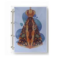 Caderno Fichário Argolado Pasta Organizadora 4 Argolas Nossa Senhora Transparente Fechamento com Botão
