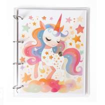 Caderno Fichário Argolado Pasta Organizadora 4 Argolas Unicornio Transparente Fechamento c/ Botão