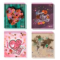 Caderno Flip Feminino 10mat C/160fls Capa Dura Sortido