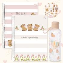 Caderno Grande Capivara 1 Matéria Capa Dura Universitário Kit 2un + Garrafa Capivara Plasutil 970ml