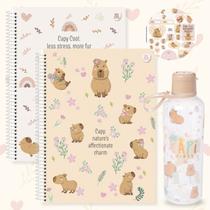 Caderno Grande Capivara 1 Matéria Capa Dura Universitário Kit 2un + Garrafa Capivara Plasutil 970ml
