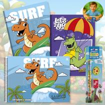 Caderno Grande Dinossauros Brochura Capa Dura Kit 2un com Pauta + Caderno Desenho + Kit Escolar Dino Ensino Fundamental Caderno Grande Dinossauros Brochura Capa Dura Kit 2un com Pauta + Caderno Desenho + Kit Escolar Dino Ensino Fundamental