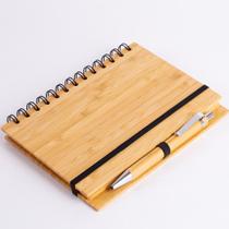 Caderno Grande em Bambu com 70 Folhas e Suporte para Canetas Caderno Grande em Bambu com 70 Folhas e Suporte para Canetas