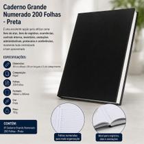 Caderno Grande Numerado 200 Folhas Capa Dura Preta Livro de Atas Registros Ocorrências Protocolos Inventário Escritório Empresa.