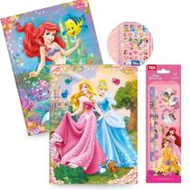 Caderno Grande Princesas Disney Brochura Capa Dura Kit 2un com Pauta + Kit Escolar 4pcs Ensino Fundamental - Tilibra Caderno Grande Princesas Disney Brochura Capa Dura Kit 2un com Pauta + Kit Escolar 4pcs Ensino Fundamental - Tilibra