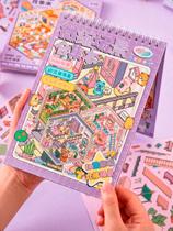 Caderno Livro Adesivo 3D Mini Mundo Cenários com Pinça Fofo - Caderno Livro Adesivo 3D Mini Mundo Cenários com Pinça Fofo -