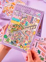 Caderno Livro Adesivo 3D Mini Mundo Cenários Com Pinça Fofo