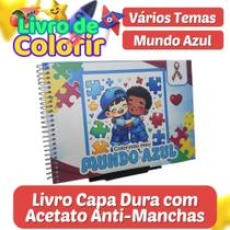 Caderno Livro de Colorir Pintar Mundo Azul Autismo Capa Dura com Acetato Infantil